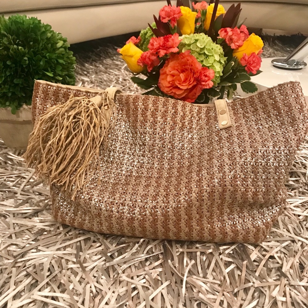 🐘Anthropologie Deux Lux canvas and straw tote